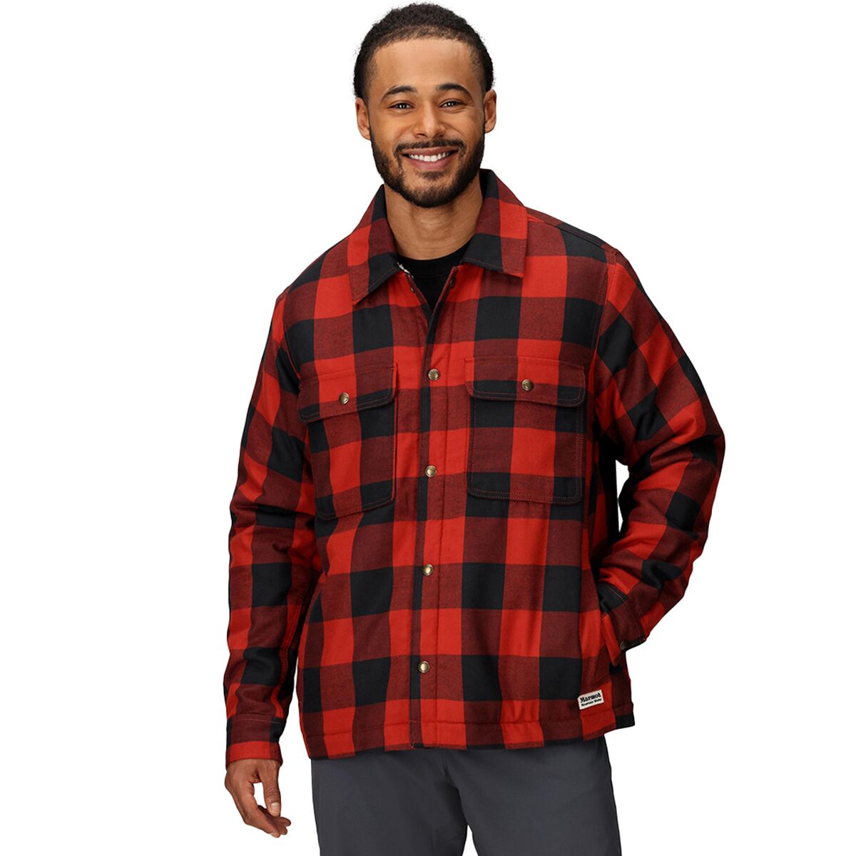 Image of Marmot Ridgefield Sherpa Flannel Shirt Jacket - Men's Sumac, M