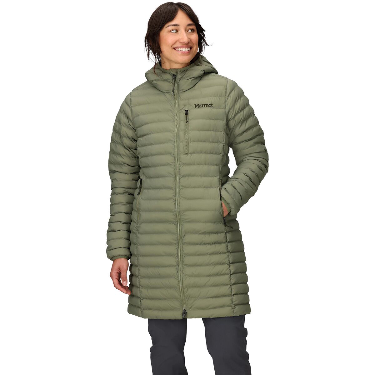 Image of Marmot Echo Featherless Long Jacket - Women's Olive Grove, M
