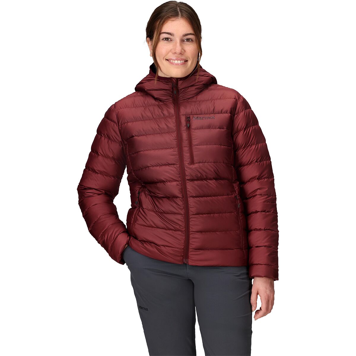 Image of Marmot Highlander Hooded Down Jacket - Women's Acai Berry, M
