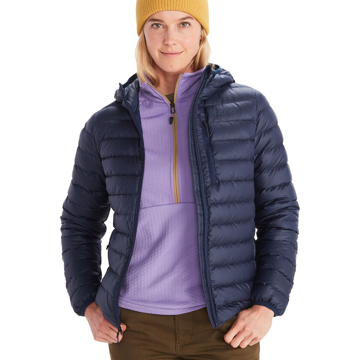 Image of Marmot Highlander Hooded Down Jacket - Women's Arctic Navy, XS