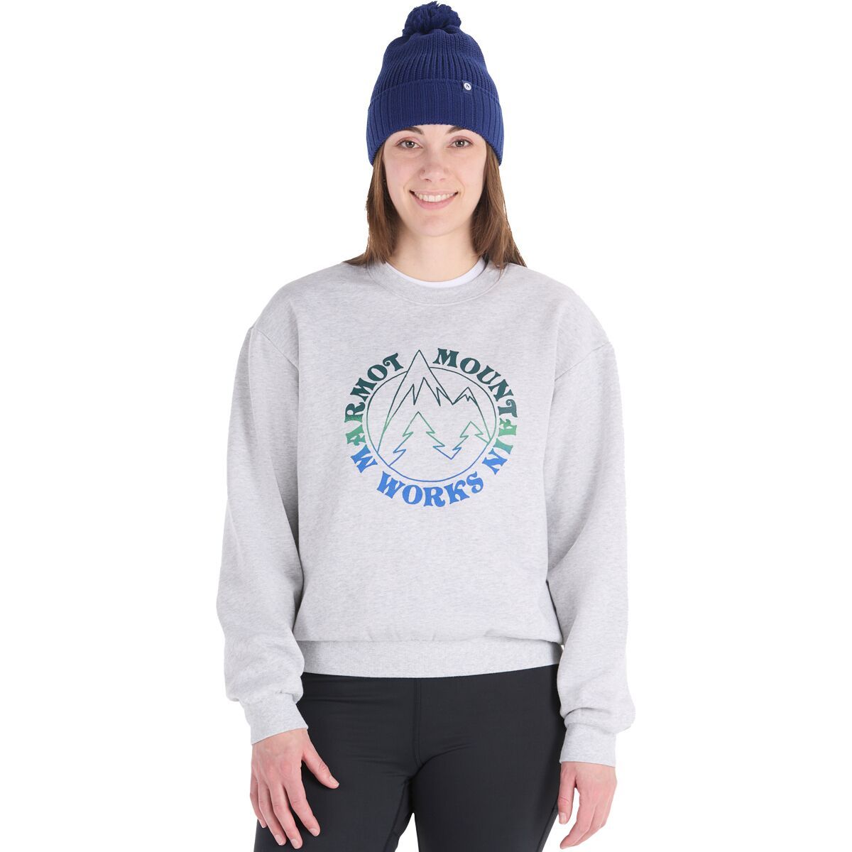 Image of Marmot Retro Mountain Boxy Crew Sweatshirt - Women's Light Grey Heather, XS