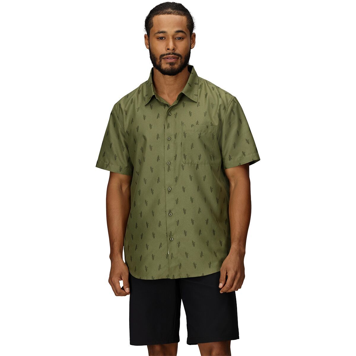Image of Marmot AirExchange Novelty Short-Sleeve Shirt - Men's Olive Grove Leaf, L