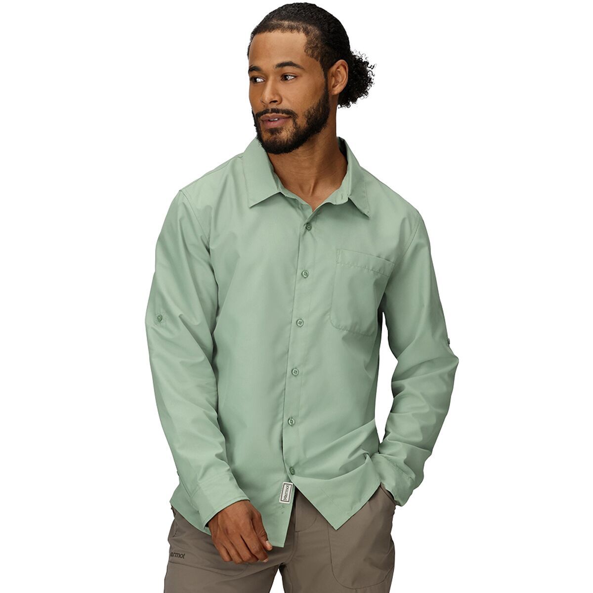 Image of Marmot AirExchange SolarShield Long-Sleeve Shirt - Men's Agate Green, L