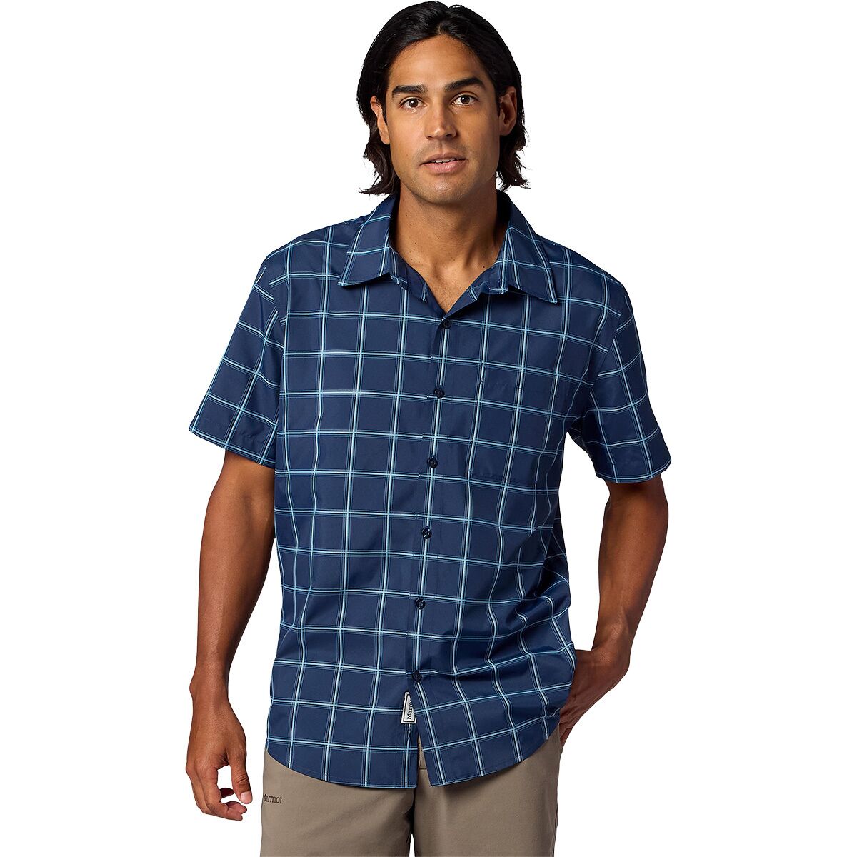 Image of Marmot AirExchange SolarShield Novelty Short-Sleeve Shirt - Men's Nightfall Off The Grid Plaid, XL