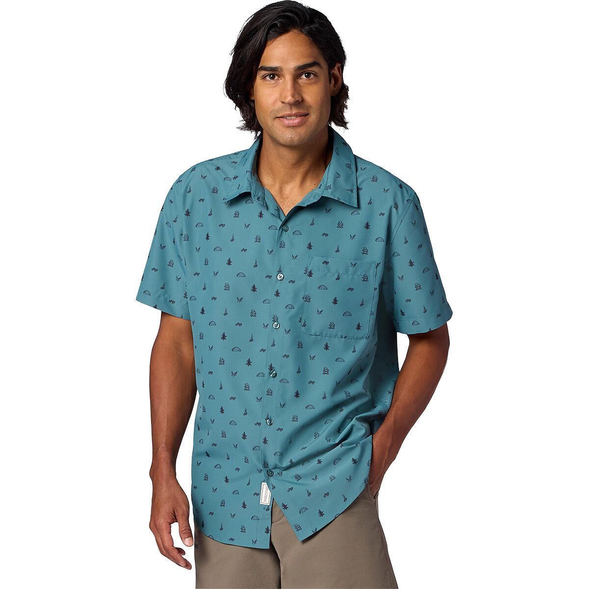 Image of Marmot AirExchange SolarShield Novelty Short-Sleeve Shirt - Men's Seafloor Camping Trip, M