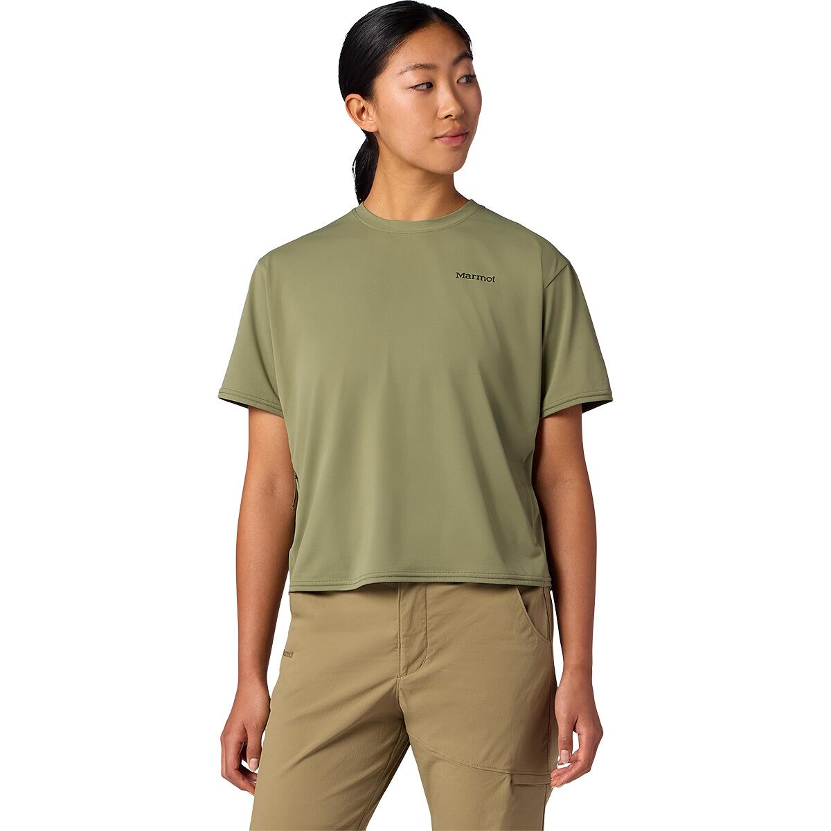 Image of Marmot AirExchange SolarShield Short-Sleeve Crew Top - Women's Olive Grove, XS