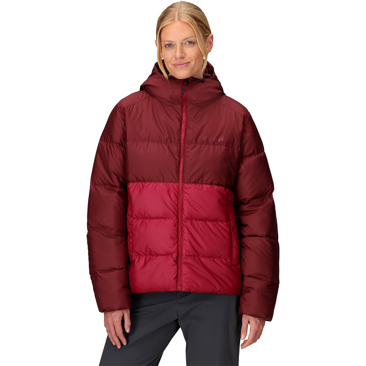 Image of Marmot Guides Down Hooded Jacket - Women's Acai Berry/Red Mulberry, L