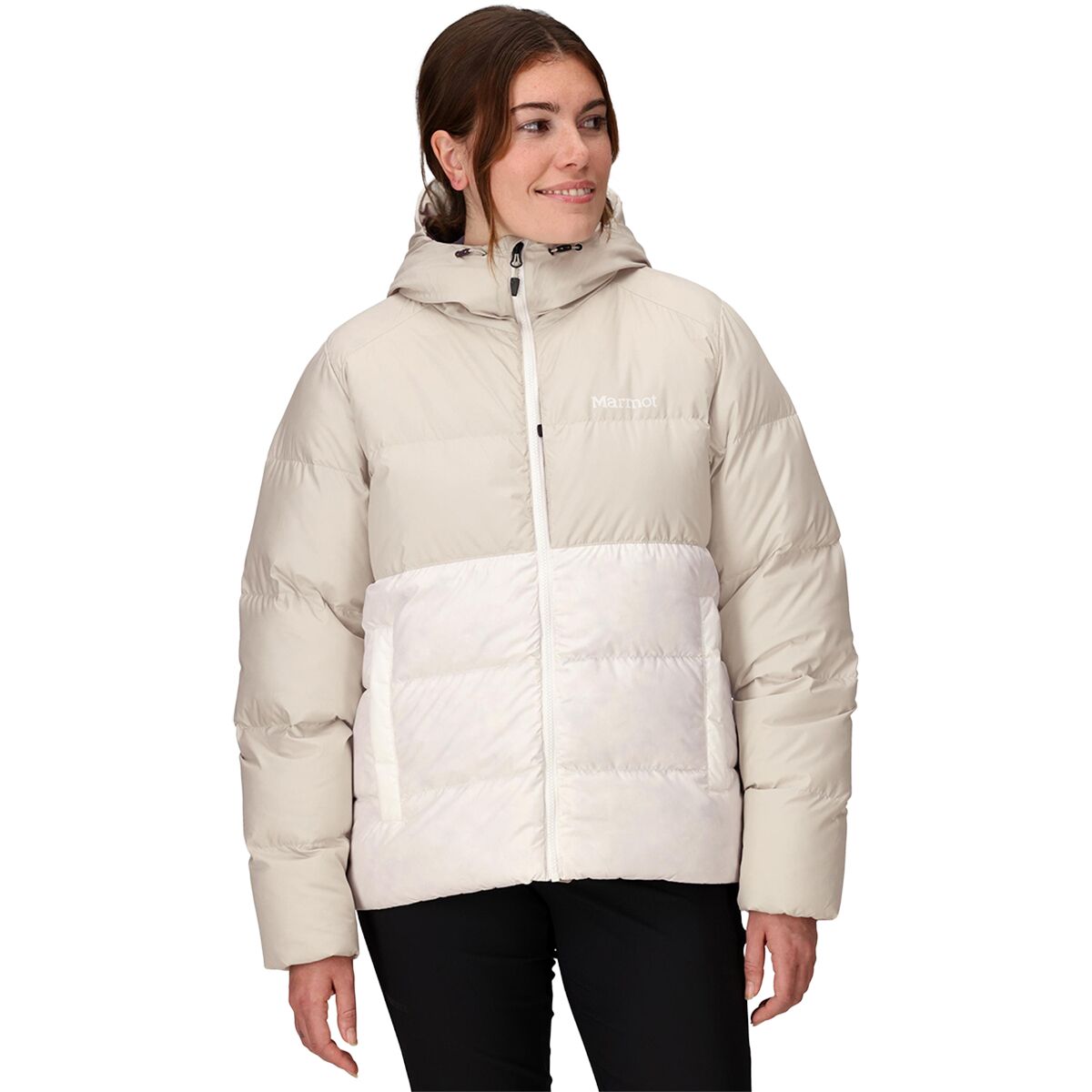 Image of Marmot Guides Down Hooded Jacket - Women's Birch Bark/Pearl, L
