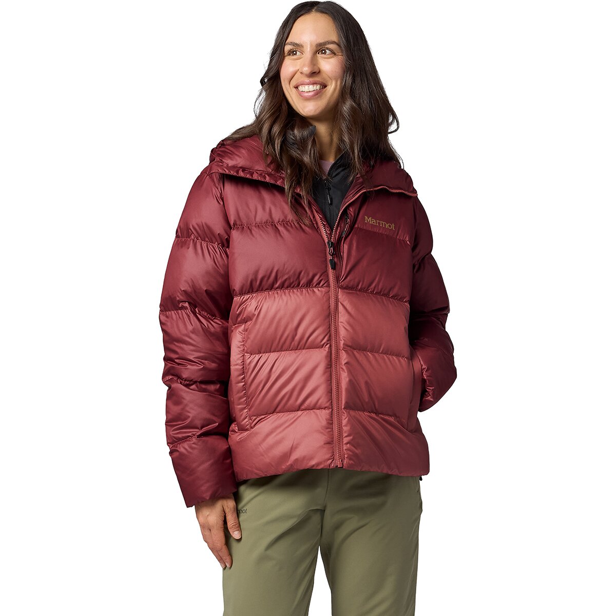Image of Marmot Guides Down Hooded Jacket - Women's Oxblood/Praline, S