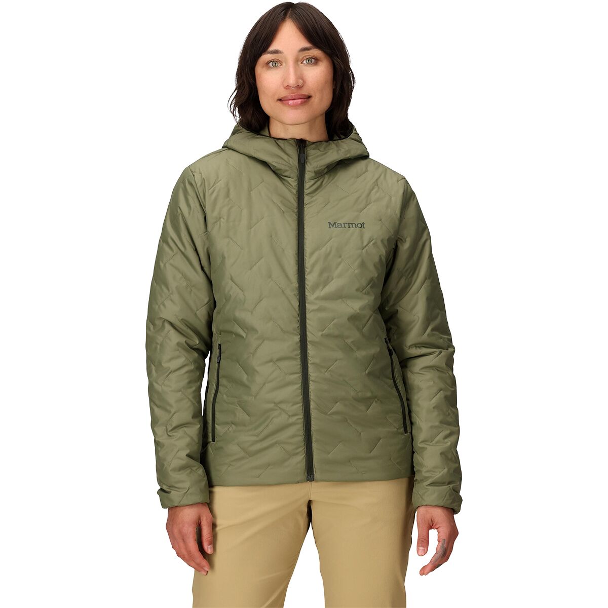 Image of Marmot MonoQuilt Hooded Jacket - Women's Olive Grove, S