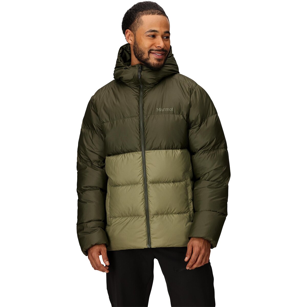 Image of Marmot Guides Down Hooded Jacket - Men's Rosin Green/Olive Grove, L