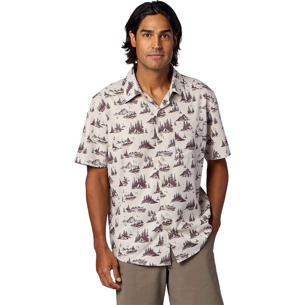 Image of Marmot AirExchange Short-Sleeve Shirt - Men's Birch Bark Lake Side Campout, L