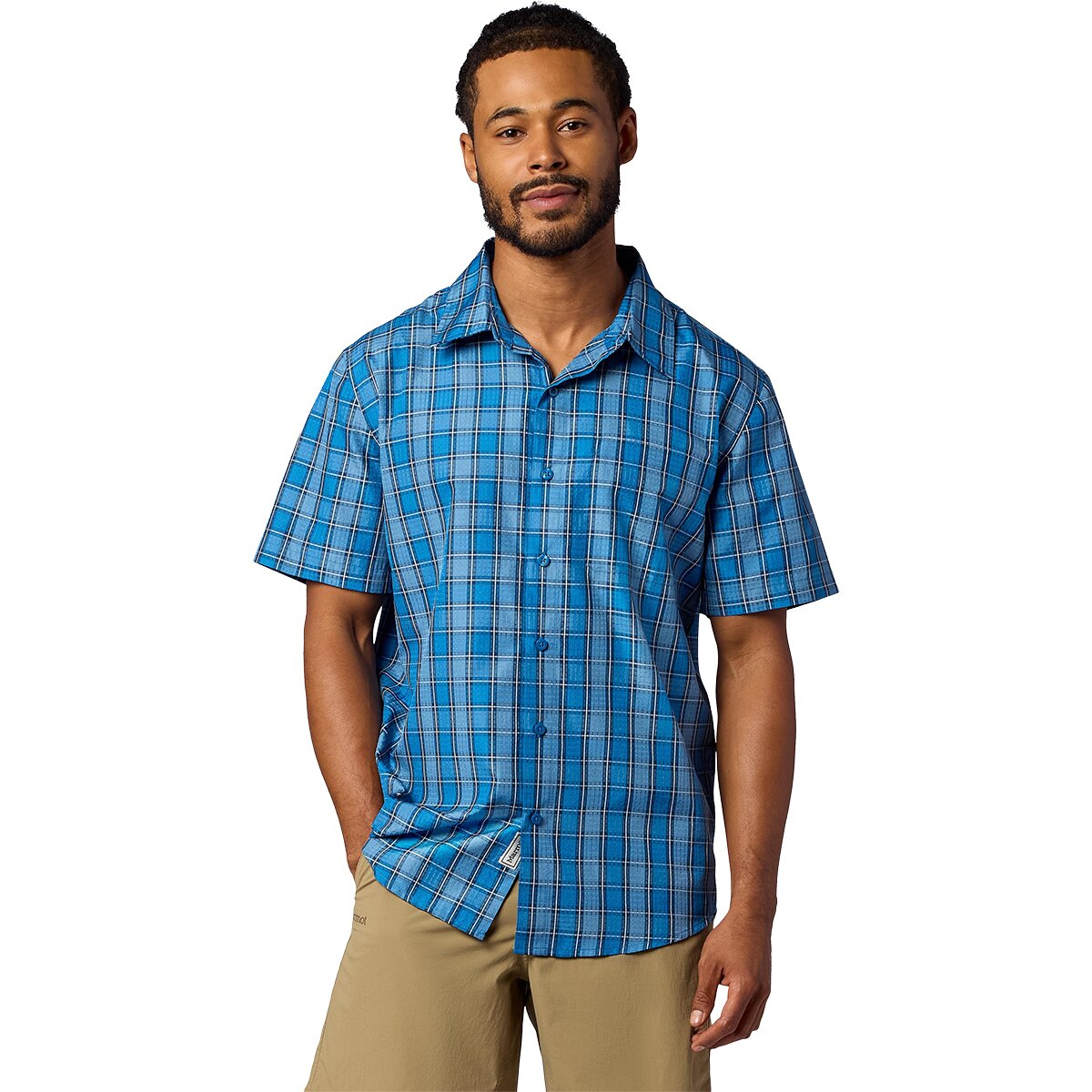Image of Marmot AirExchange Short-Sleeve Shirt - Men's Nautical Blue Ranger Plaid, M