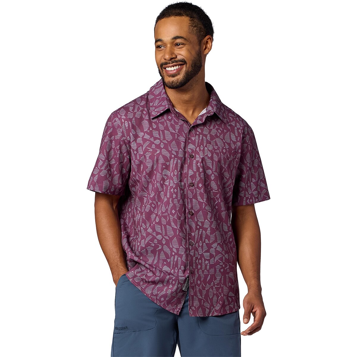 Image of Marmot AirExchange Short-Sleeve Shirt - Men's Sugar Plum Fiesta Stripe, L