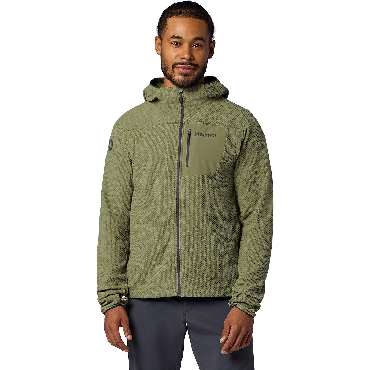 Image of Marmot AirFleece Hooded Jacket - Men's Olive Grove, XL