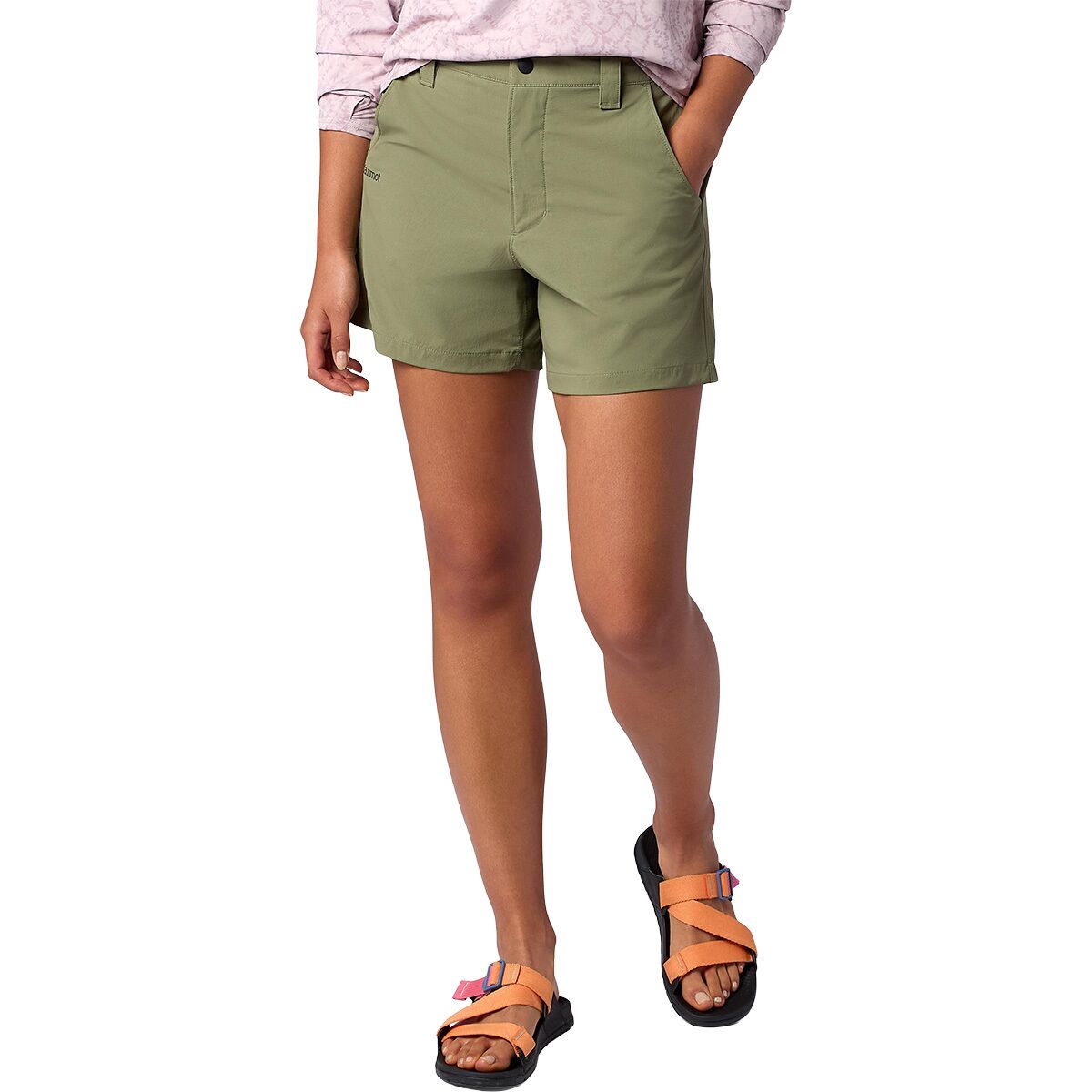 Image of Marmot Trailway 5in Short - Women's Olive Grove, 10