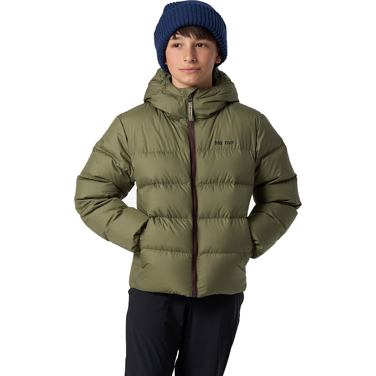 Image of Marmot Guides Down Hooded Jacket - Kids' Olive Grove, XS