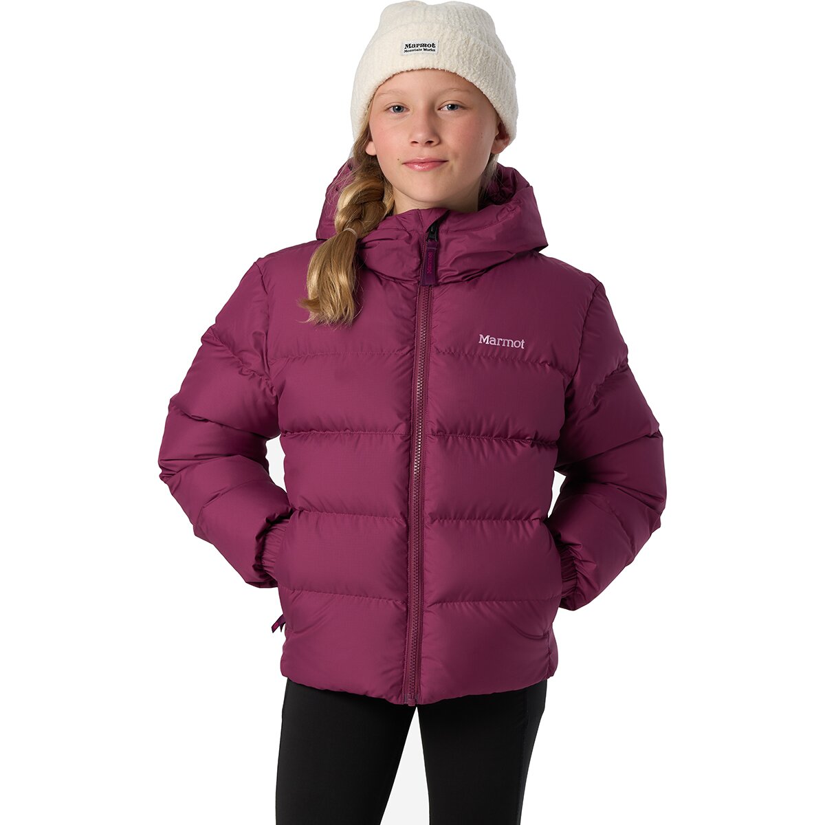 Image of Marmot Guides Down Hooded Jacket - Kids' Red Grape, S