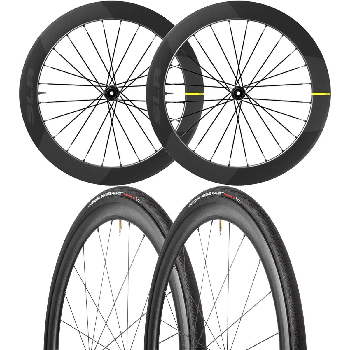 Image of Mavic Cosmic SLR 65 Carbon Wheelset/Vittoria Tire Set Black, Rubino Pro, 700x28/30