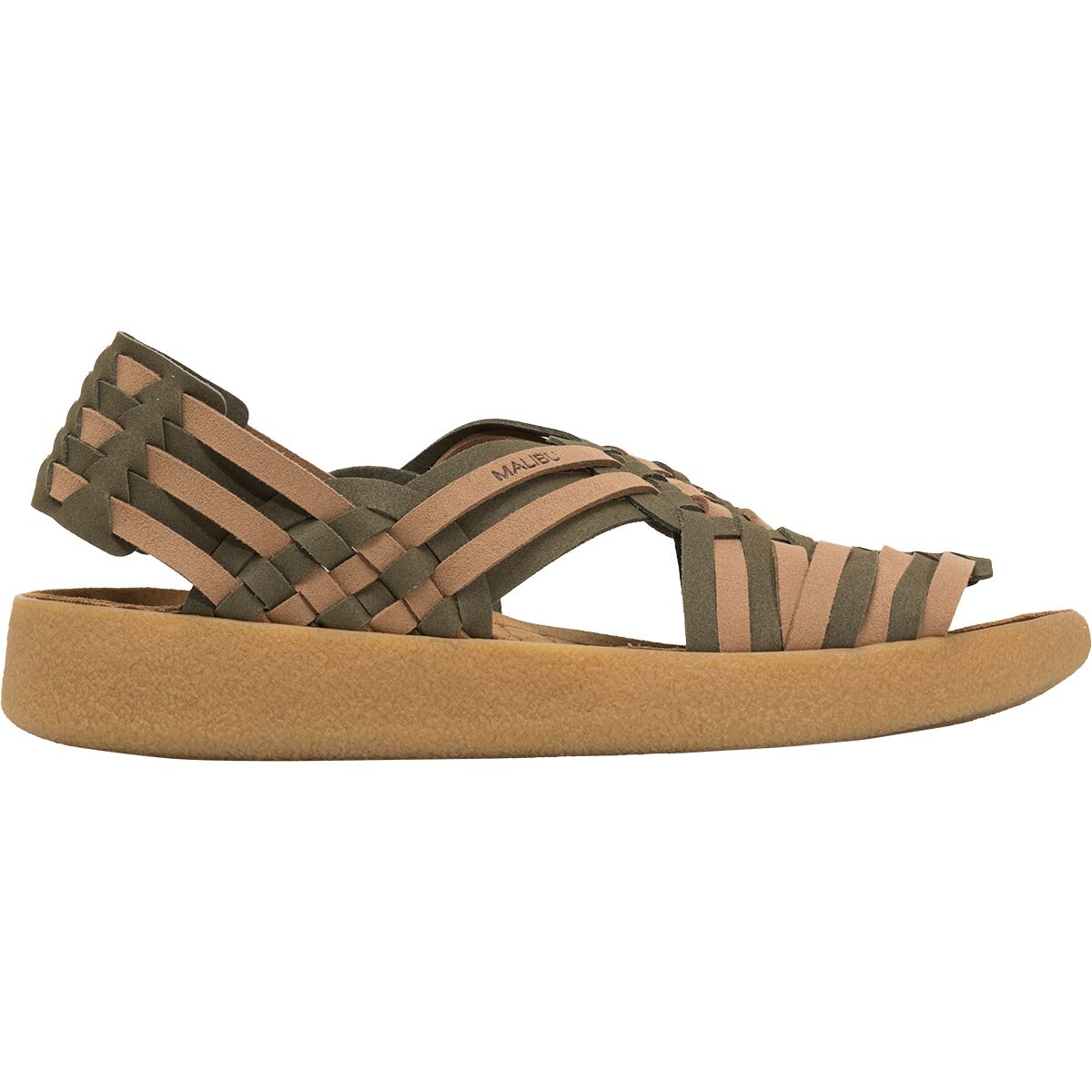 Image of Malibu Sandals Canyon Suede Vegan Leather Rub Sandal Walnut/Olive/Tan, Mens 7.0/Womens 9.0