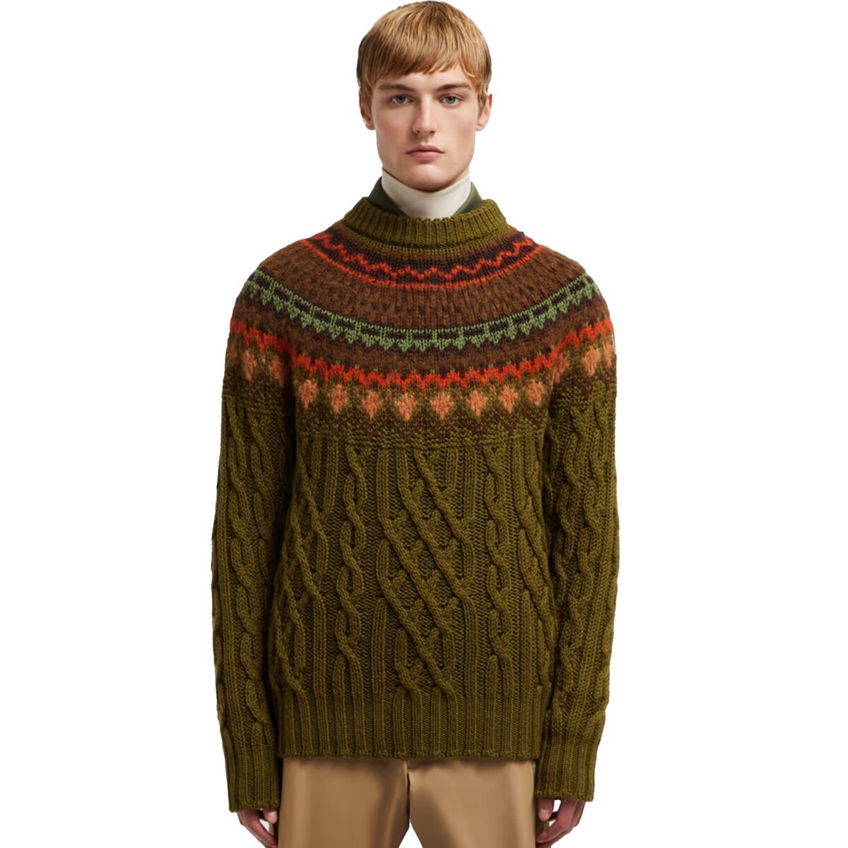 Image of Moncler Grenoble Wool Alpaca Crew Neck Sweater - Men's Dark Green, S