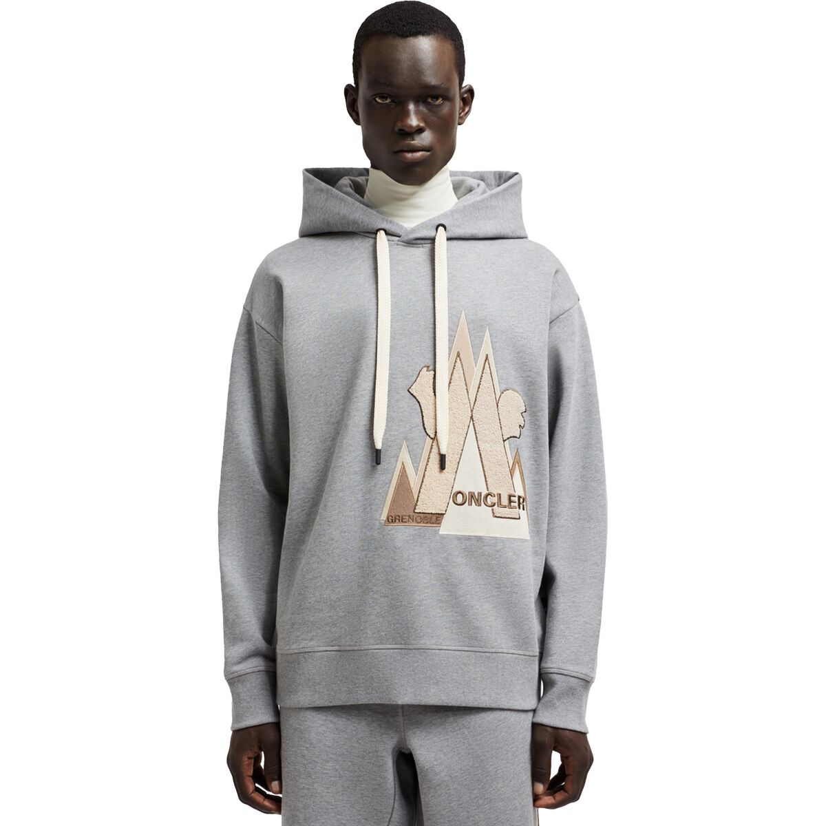 Moncler Grenoble Moncler Grenoble Embroidered Mountain Logo Cotton Hoodie - Men's Light Grey, S