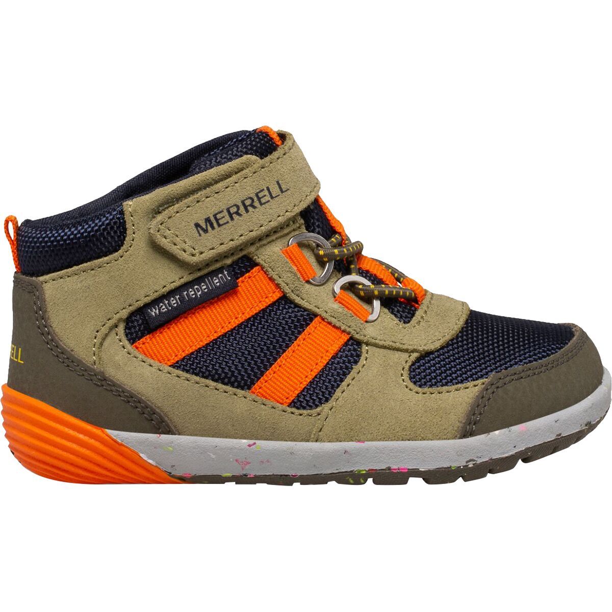 Merrell Bare Steps Ridge Junior Hiking Boot - Toddler Boys' Olive/Navy/Orange, 6.0