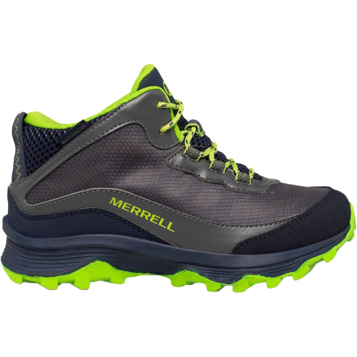 Merrell Moab Speed Mid Waterproof Boot - Kids' Navy/Grey/Lime, 10.5