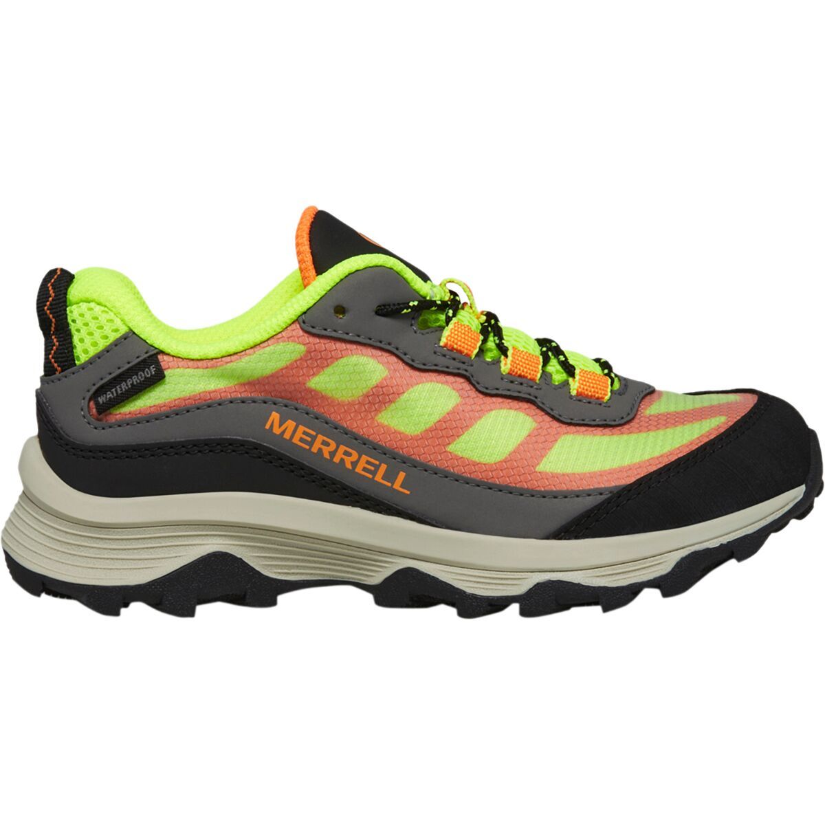 Merrell Moab Speed Low Waterproof Shoe - Kids' Grey/Hi Viz/Orange, 1.0