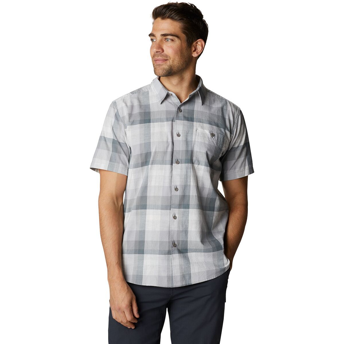 Mountain Hardwear Big Cottonwood Short-Sleeve Shirt - Men's Manta Grey Plaid, 3XLT