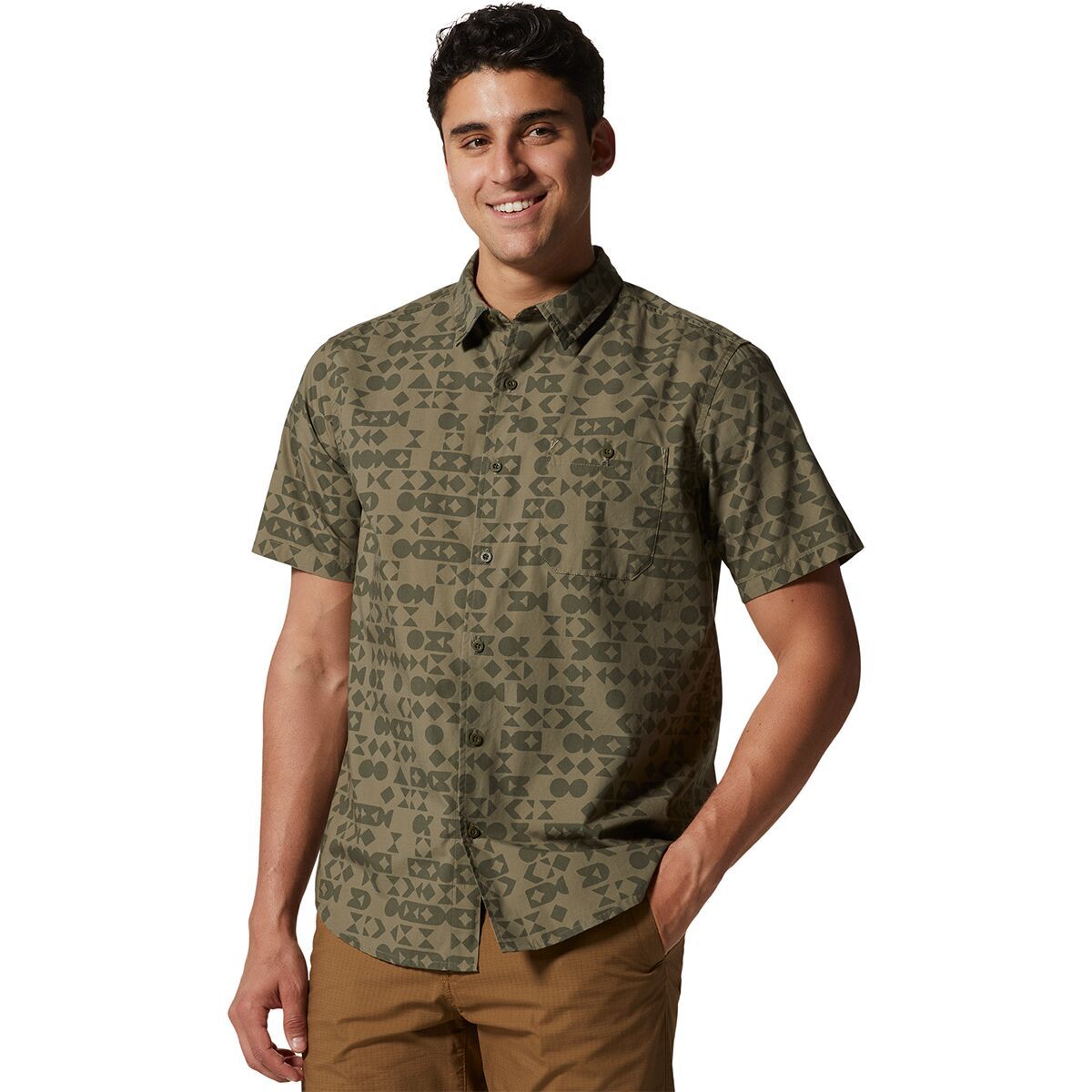 Mountain Hardwear Big Cottonwood Short-Sleeve Shirt - Men's Stone Green Geo Track, XXL