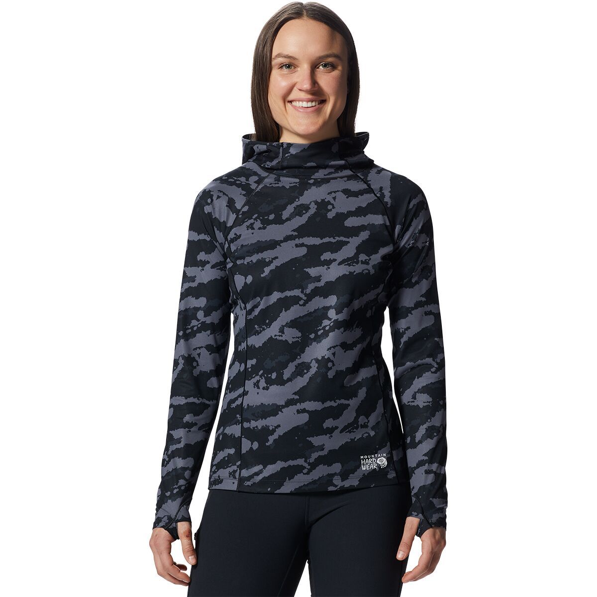 Mountain Hardwear Mountain Stretch Long-Sleeve Hooded Top - Women's Black Paintstrokes Print, S