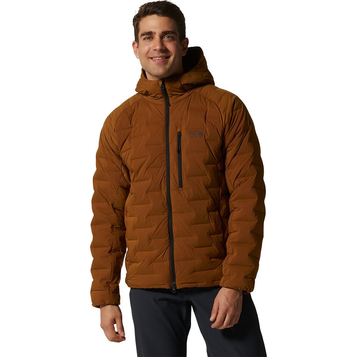 Mountain Hardwear StretchDown Hooded Jacket - Men's Golden Brown, XL