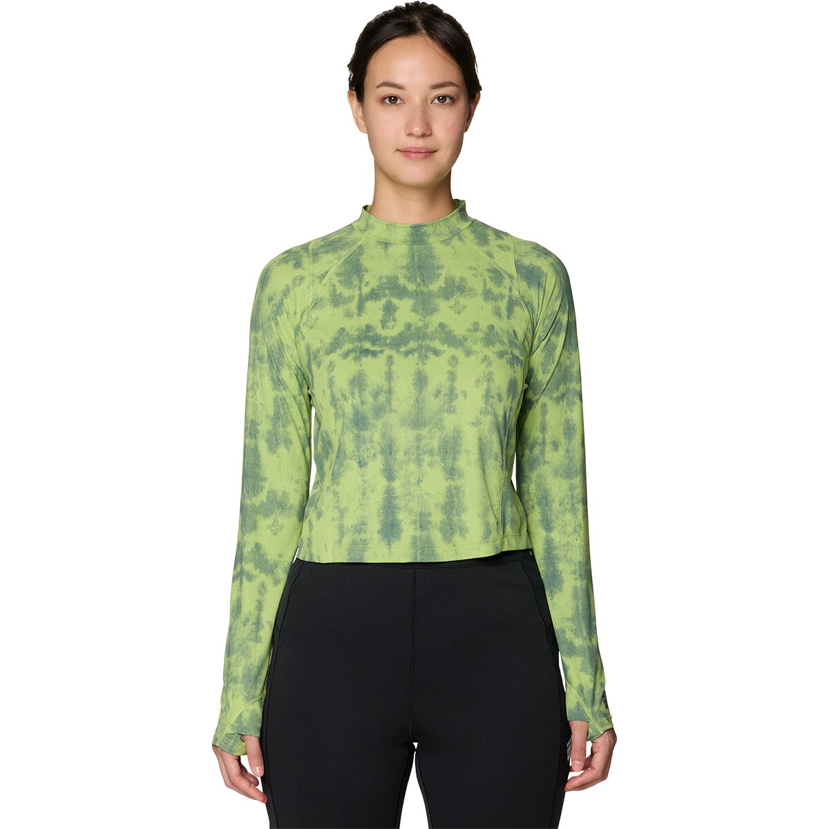 Image of Mountain Hardwear Crater Lake Long-Sleeve Crop Top - Women's Bright Lichen Shadowdye Print, XS