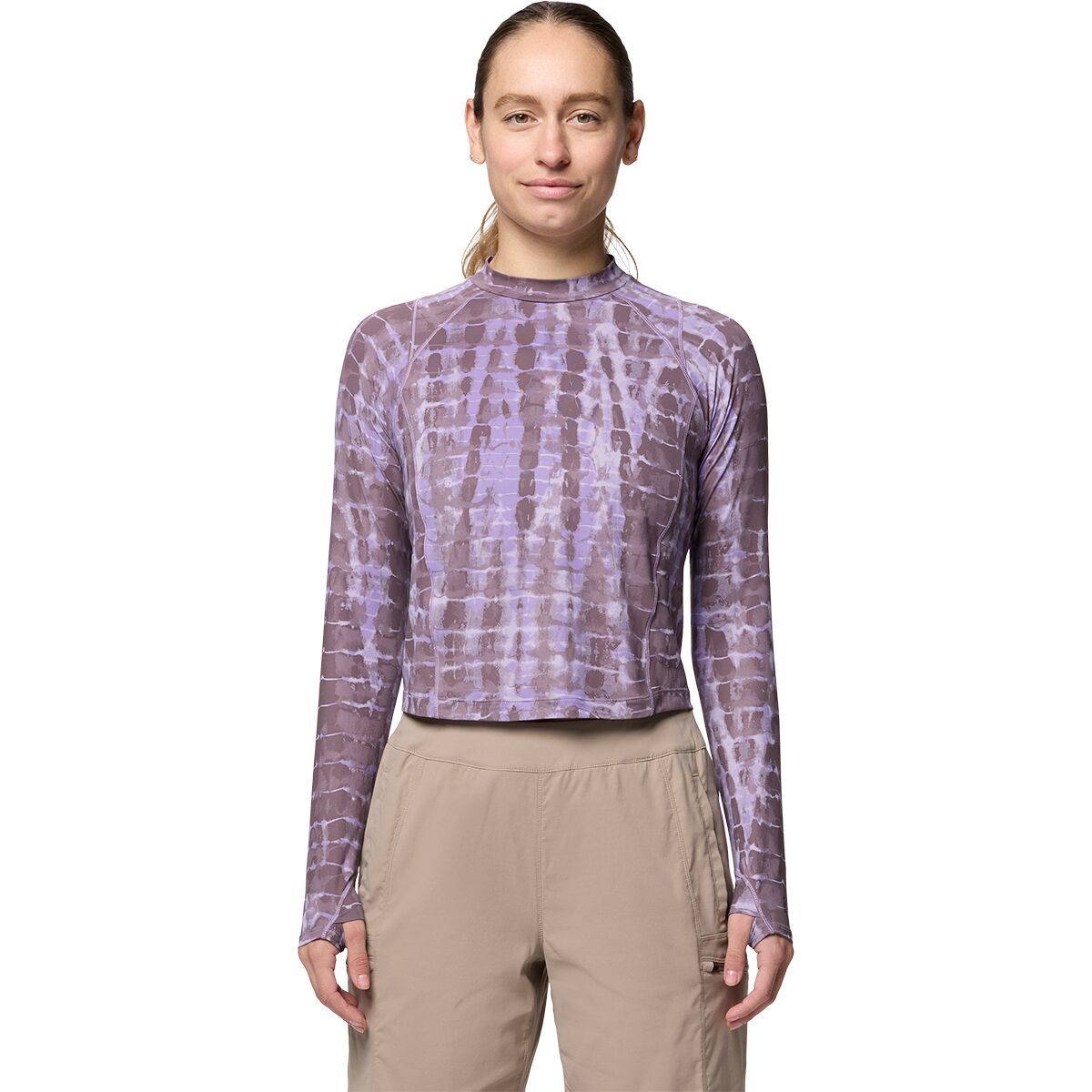 Image of Mountain Hardwear Crater Lake Long-Sleeve Crop Top - Women's Purple Sage Prismatic Print, M