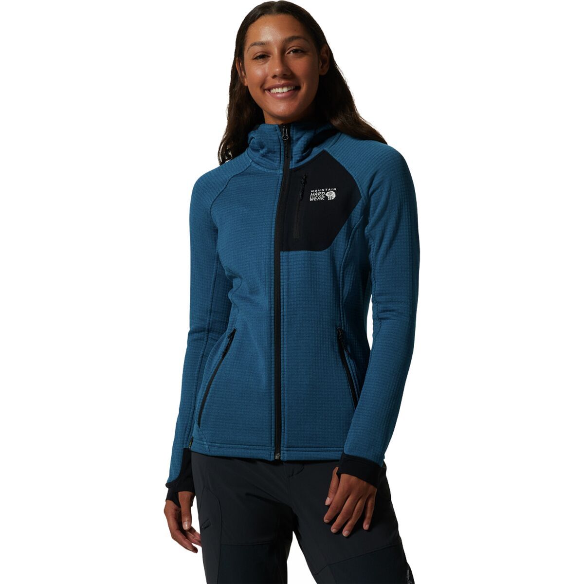 Mountain Hardwear Polartec Power Grid Full-Zip Hooded Jacket - Women's Vinson Blue Heather, L