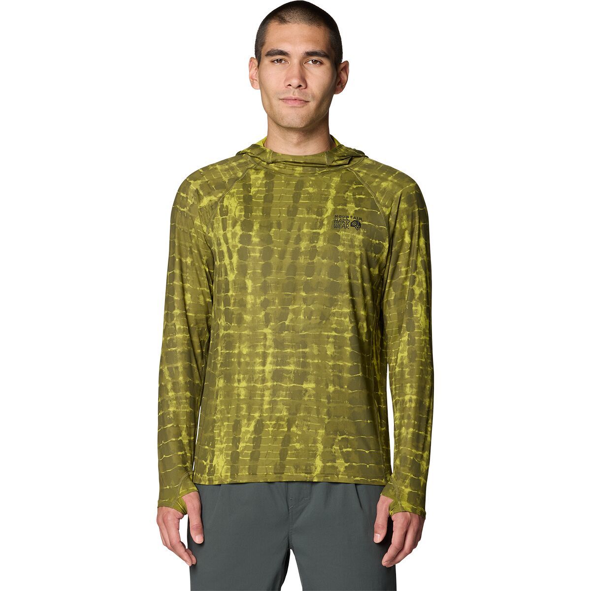 Image of Mountain Hardwear Crater Lake Hoodie - Men's Combat Green Prismatic Print, S