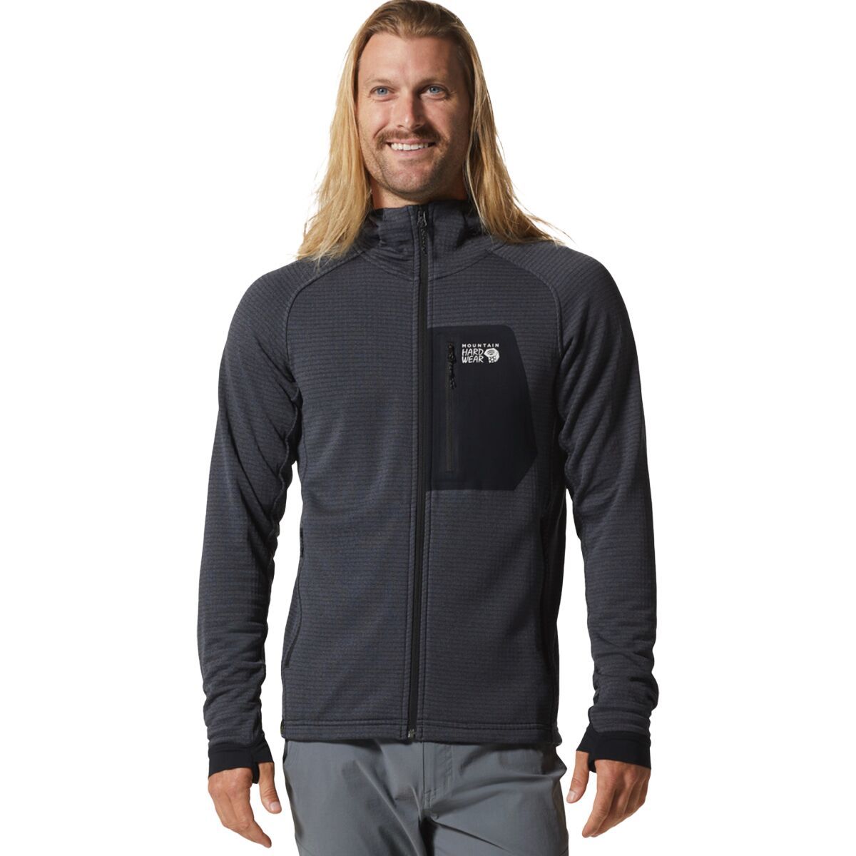 Mountain Hardwear Polartec Power Grid Full-Zip Hoodie - Men's Blue Slate Heather, M