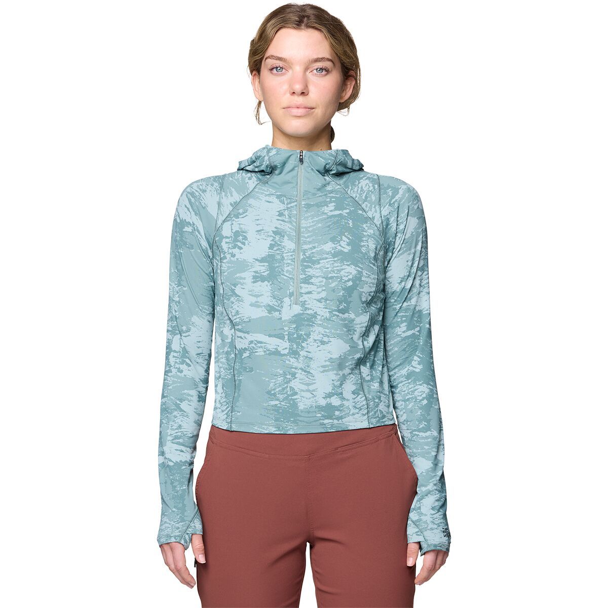 Image of Mountain Hardwear Crater Lake Crop Zip Top - Women's Blue Sage Inked Dye Print, XL