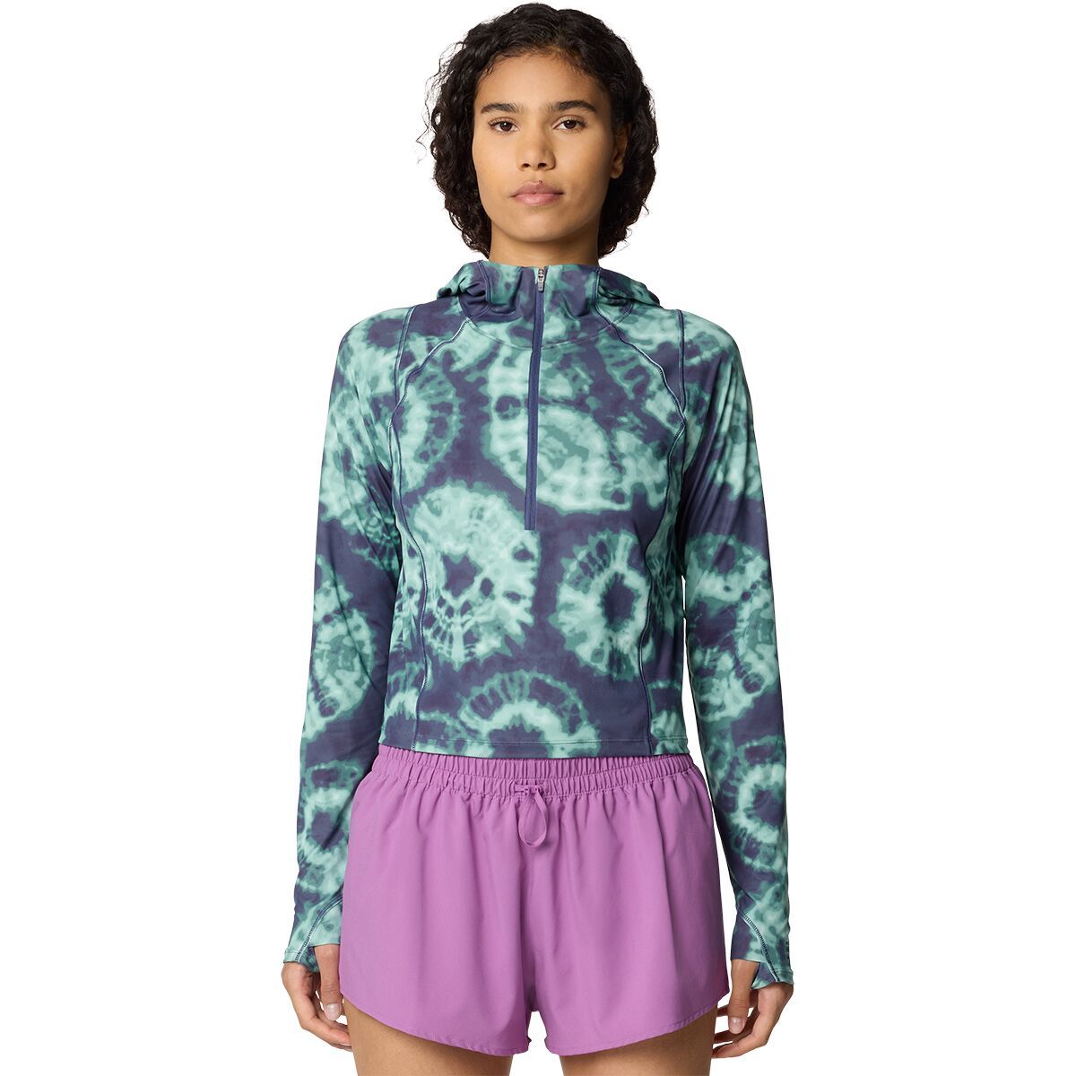 Mountain Hardwear Crater Lake Crop Zip Top - Women's Lapis Dusk Spore Dye Print, XL