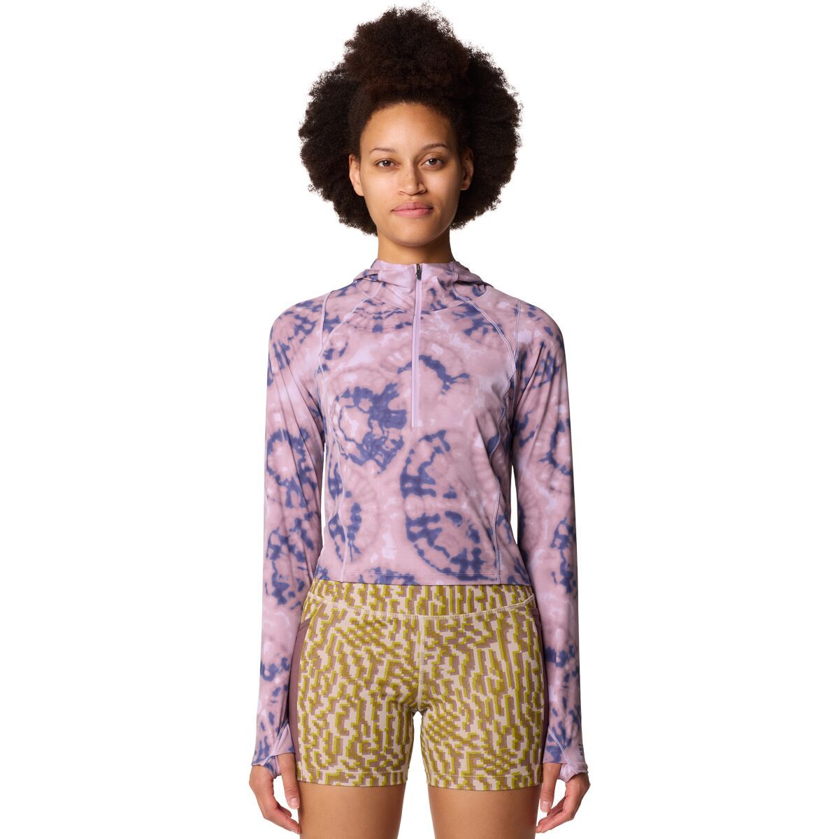 Mountain Hardwear Crater Lake Crop Zip Top - Women's Wisteria Spore Dye Print, M