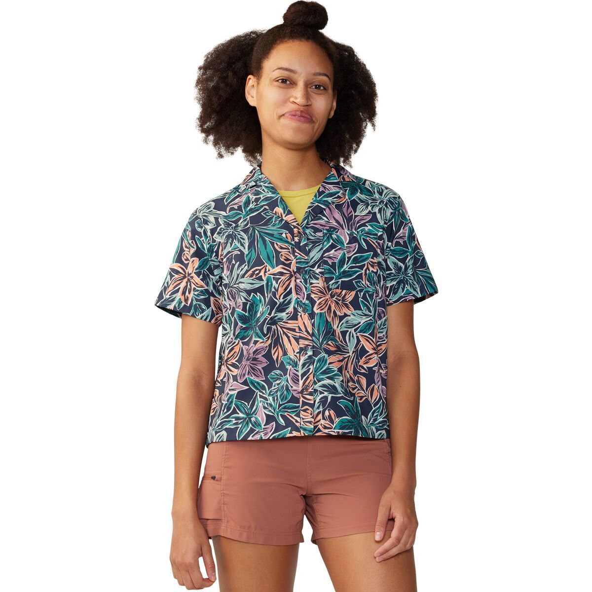 Image of Mountain Hardwear Trail Sender Short-Sleeve Top - Women's Dark Zinc Floral Print, XS