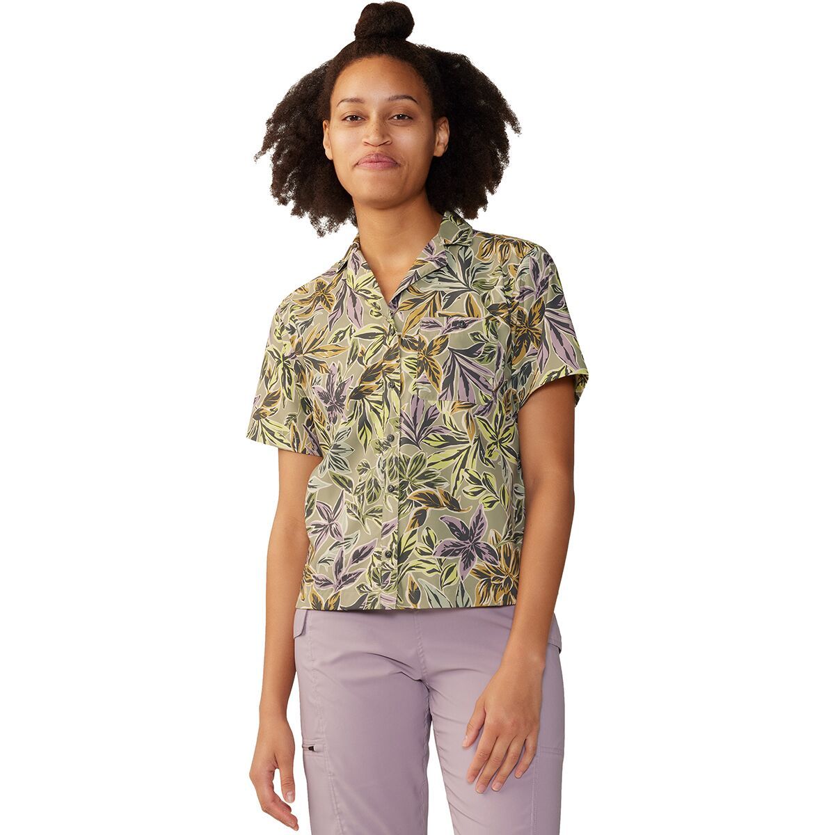 Image of Mountain Hardwear Trail Sender Short-Sleeve Top - Women's Mantis Green Floral Print, M