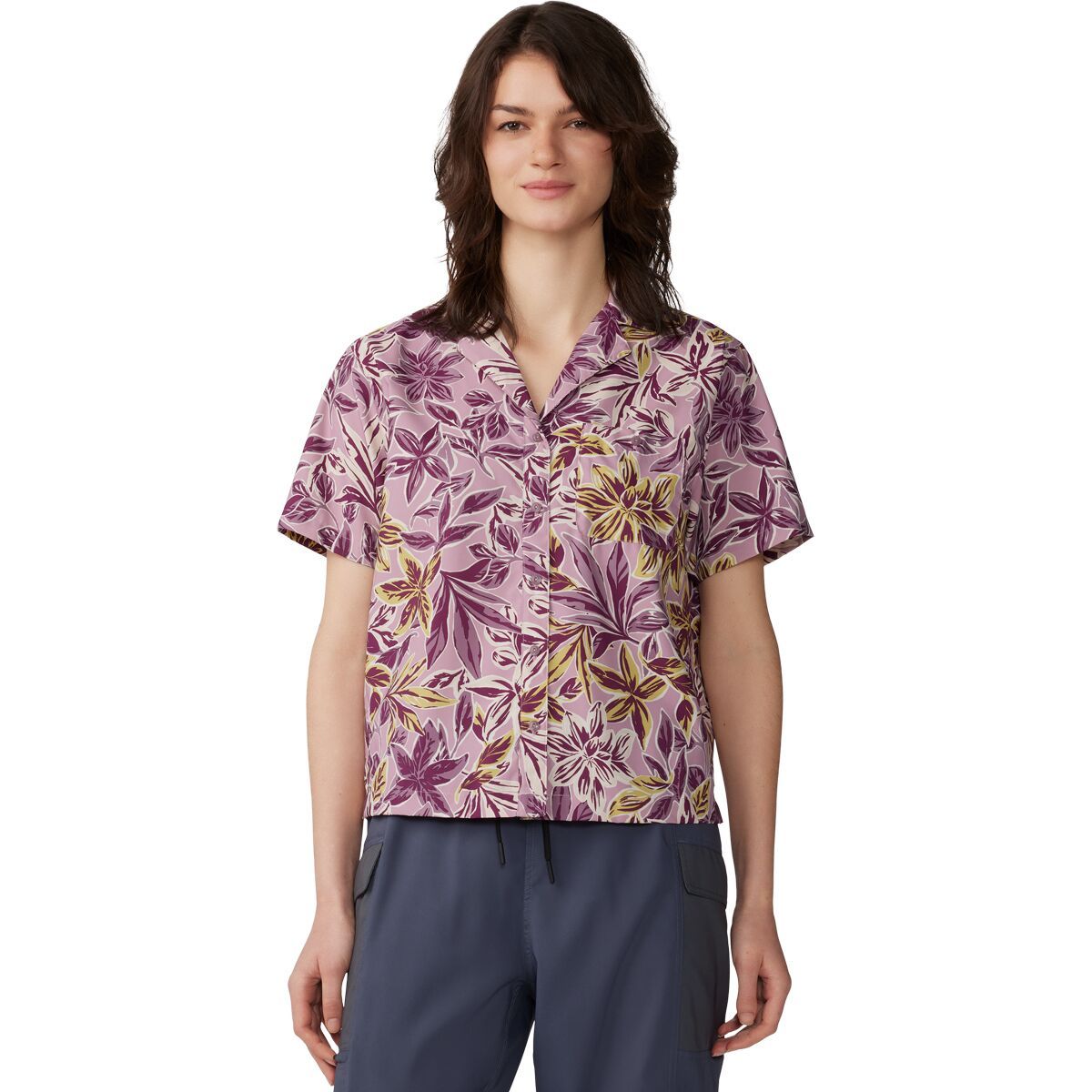 Image of Mountain Hardwear Trail Sender Short-Sleeve Top - Women's Pink Moonstone Floral Print, XS