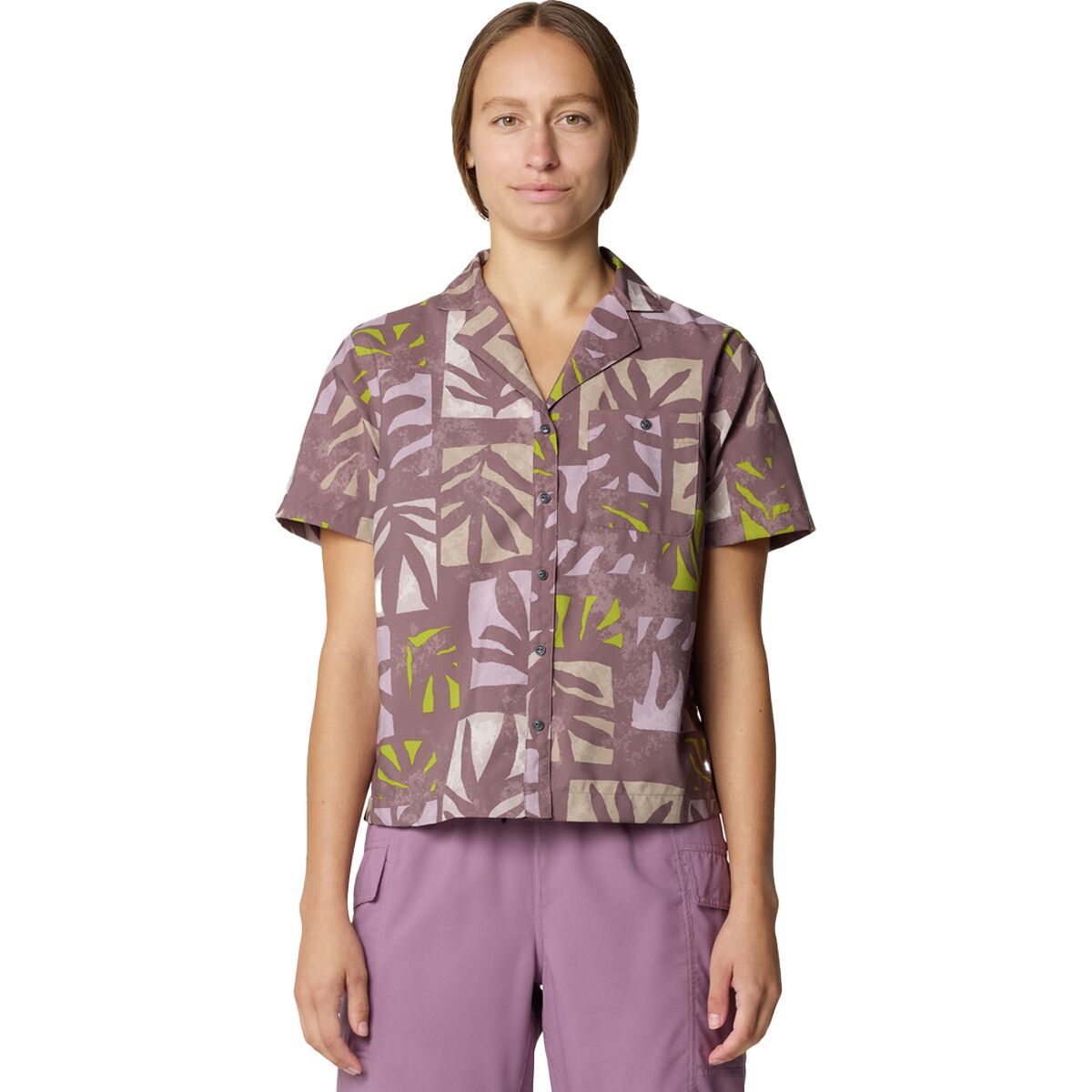 Image of Mountain Hardwear Trail Sender Short-Sleeve Top - Women's Warm Ash Meadows Print, XL
