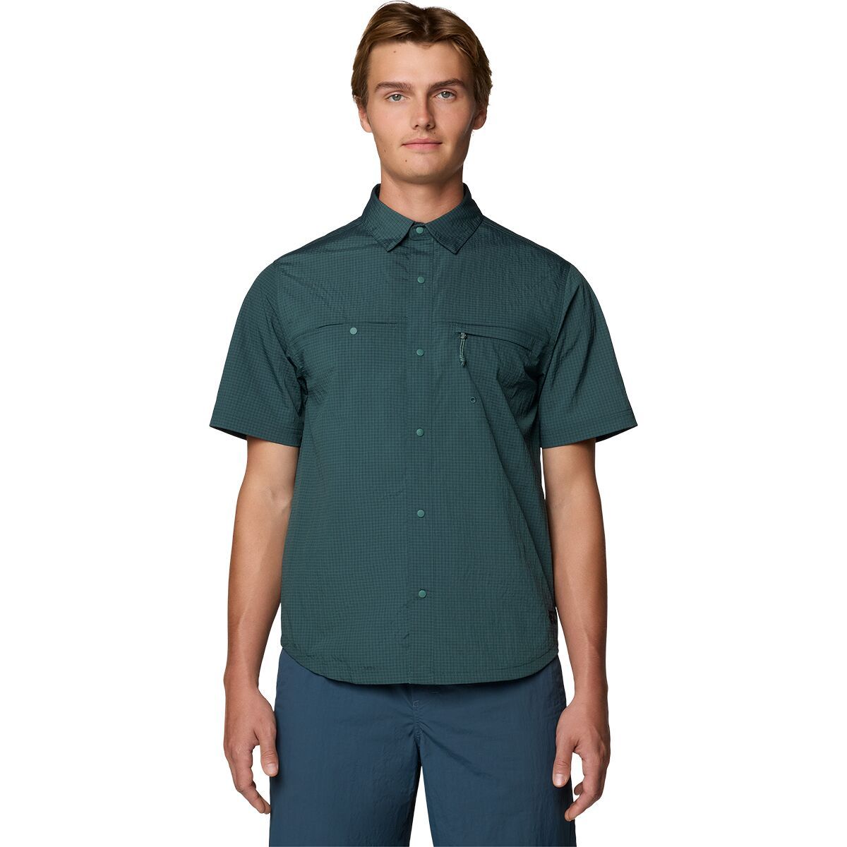 Image of Mountain Hardwear Stryder Short-Sleeve Shirt - Men's Blue Pine Ripstop, XL