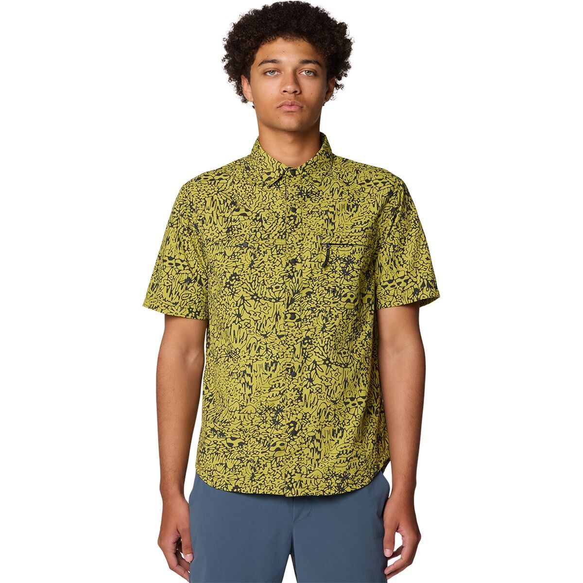Image of Mountain Hardwear Stryder Short-Sleeve Shirt - Men's Moon Moss Forager Print, L