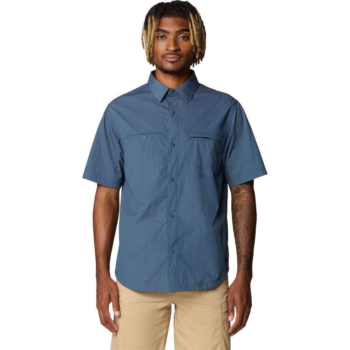 Image of Mountain Hardwear Stryder Short-Sleeve Shirt - Men's Moon Blue Ripstop, S