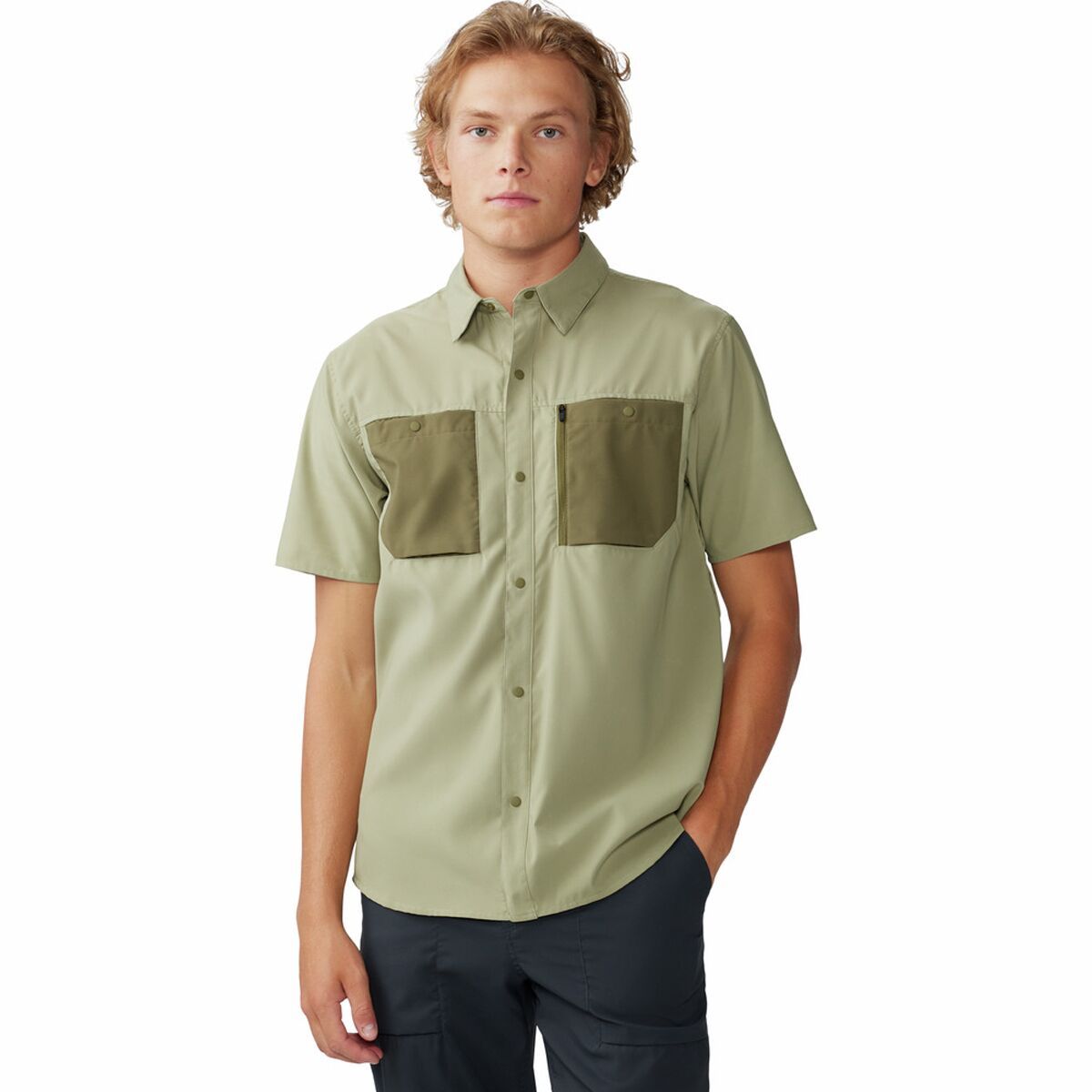 Image of Mountain Hardwear Trail Sender Short-Sleeve Shirt - Men's Mantis Green/Combat Green, L