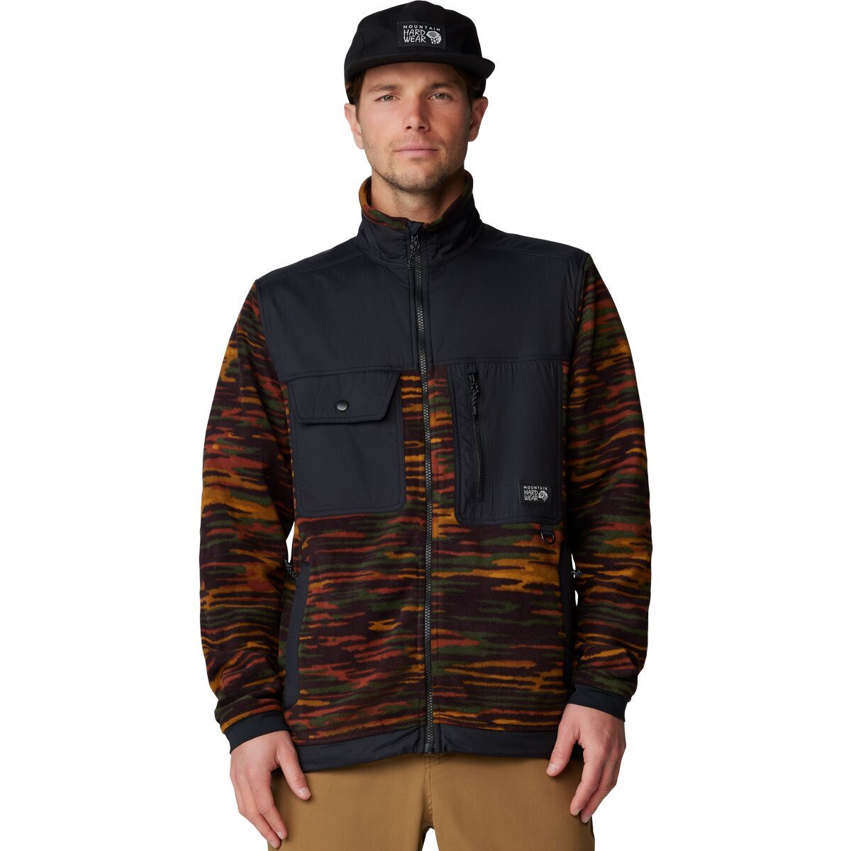 Image of Mountain Hardwear First Tracks Fleece Full-Zip Jacket - Men's Iron Oxide Stria Print/Black, XXL